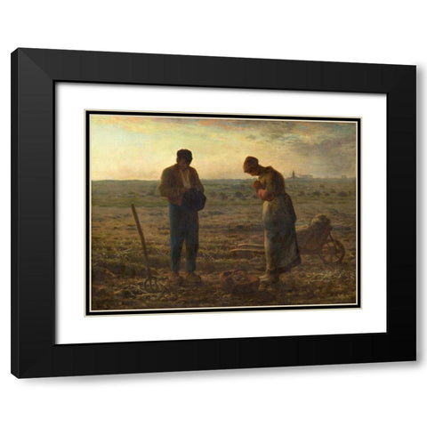 The Angelus Black Modern Wood Framed Art Print with Double Matting by Millet, Jean-Francois