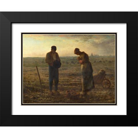 The Angelus Black Modern Wood Framed Art Print with Double Matting by Millet, Jean-Francois