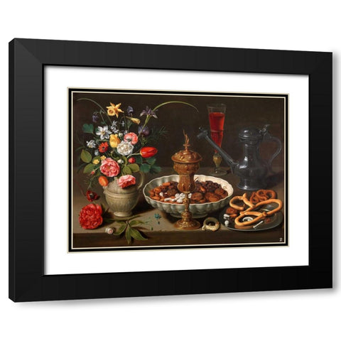 Still Life of Flowers and Dried Fruit Black Modern Wood Framed Art Print with Double Matting by Peeters, Clara