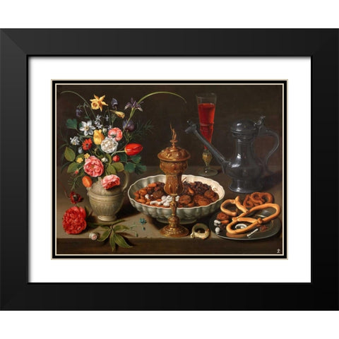 Still Life of Flowers and Dried Fruit Black Modern Wood Framed Art Print with Double Matting by Peeters, Clara