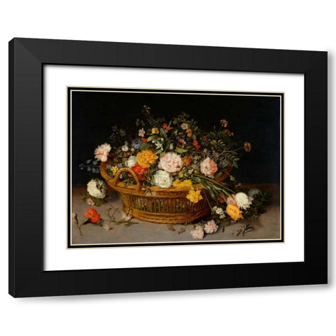 A Basket of Flowers Black Modern Wood Framed Art Print with Double Matting by Bruegel the Younger, Jan