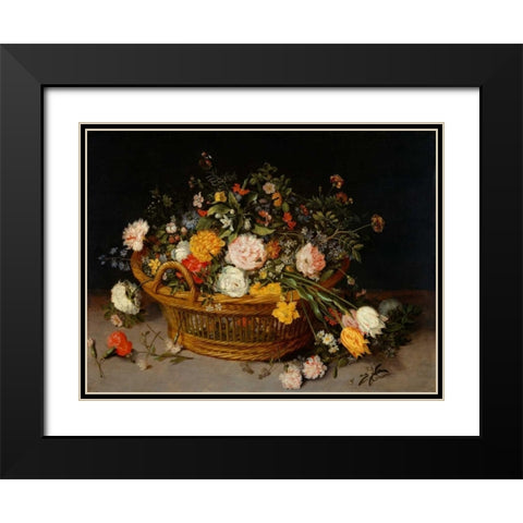 A Basket of Flowers Black Modern Wood Framed Art Print with Double Matting by Bruegel the Younger, Jan