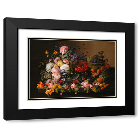 Flowers and Fruits Black Modern Wood Framed Art Print with Double Matting by Roesen, Severin