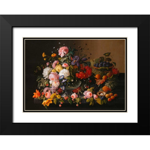 Flowers and Fruits Black Modern Wood Framed Art Print with Double Matting by Roesen, Severin