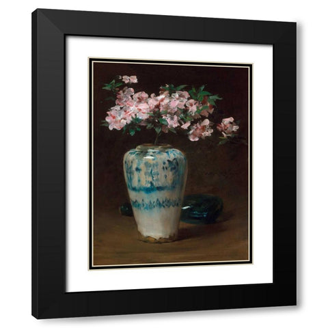 Pink Azalea â€“ Chinese Vase Black Modern Wood Framed Art Print with Double Matting by Merritt Chase, William
