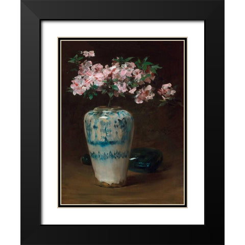 Pink Azalea â€“ Chinese Vase Black Modern Wood Framed Art Print with Double Matting by Merritt Chase, William
