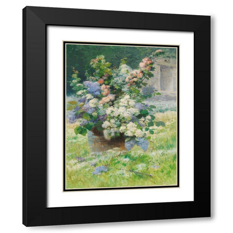 Fliederzweige und Stockrosen Black Modern Wood Framed Art Print with Double Matting by Cauchois, Eugene Henri