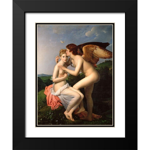 Cupid and Psyche Black Modern Wood Framed Art Print with Double Matting by Gerard, Francois Pascal Simon