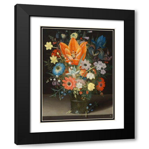 Still Life with Iris Black Modern Wood Framed Art Print with Double Matting by Peter, Binoit