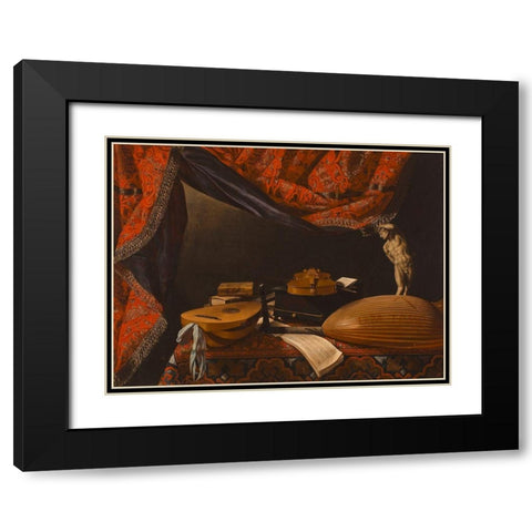 Still Life with Musical Instruments, Books and Sculpture Black Modern Wood Framed Art Print with Double Matting by Evaristo, Baschenis