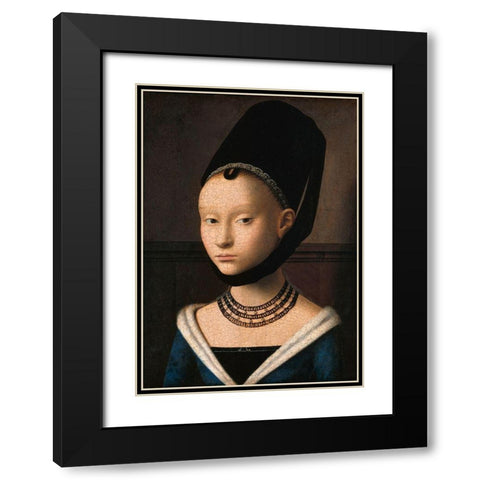 Portrait of a Young Woman Black Modern Wood Framed Art Print with Double Matting by Petrus, Christus