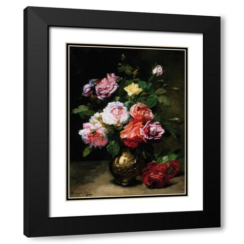 Painting of Roses in a Vase Black Modern Wood Framed Art Print with Double Matting by Rozier, Dominique