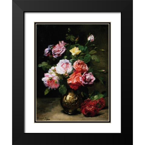 Painting of Roses in a Vase Black Modern Wood Framed Art Print with Double Matting by Rozier, Dominique