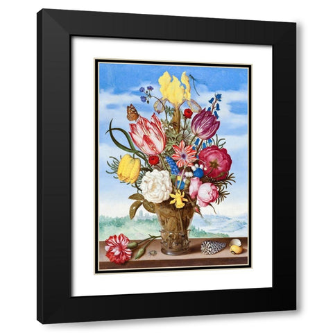 Bouquet of Flowers on a Ledge Black Modern Wood Framed Art Print with Double Matting by Bosschaert, Ambrosius the Elder