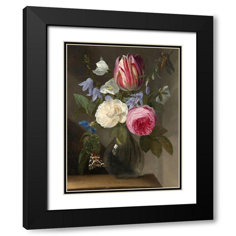 Roses and a Tulip in a Glass Vase Black Modern Wood Framed Art Print with Double Matting by van Thielen, Jan Philips