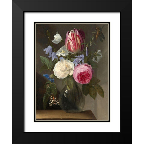 Roses and a Tulip in a Glass Vase Black Modern Wood Framed Art Print with Double Matting by van Thielen, Jan Philips