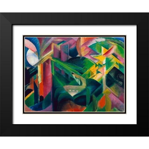 Deer in a Monastery Garden Black Modern Wood Framed Art Print with Double Matting by Marc, Franz