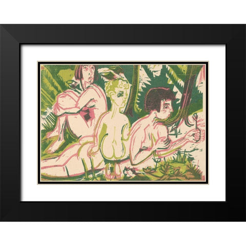 Nude Women with a Child in the Forest Black Modern Wood Framed Art Print with Double Matting by Kirchner, Ernst Ludwig