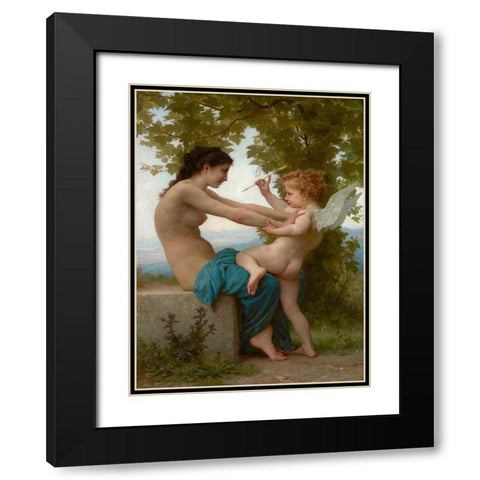 A Young Girl Defending Herself against Eros Black Modern Wood Framed Art Print with Double Matting by Bouguereau, William-Adolphe