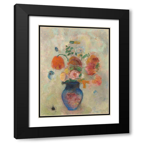 Large Vase with Flowers Black Modern Wood Framed Art Print with Double Matting by Redon, Odilon