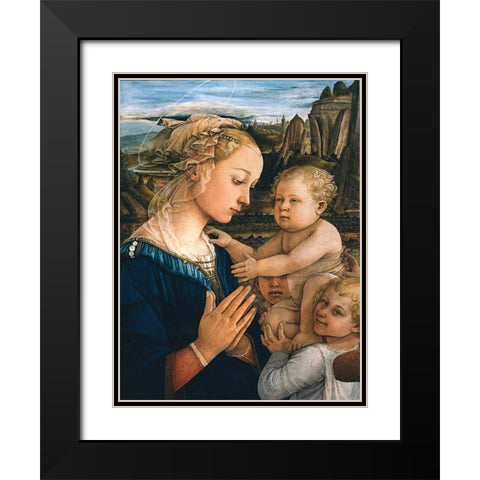 Madonna col Bambino e angeli (detail) Black Modern Wood Framed Art Print with Double Matting by Lippi, Filippo