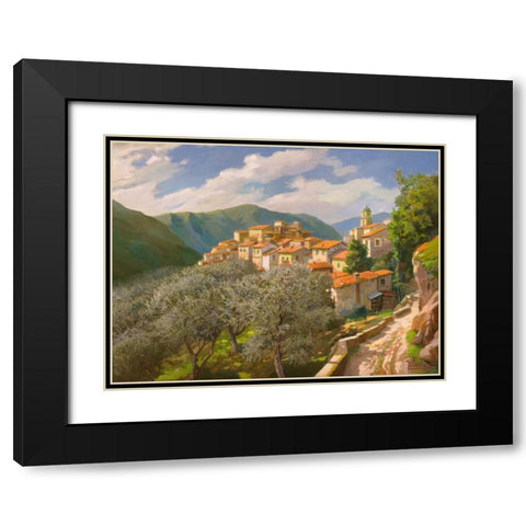 Borgo degli ulivi Black Modern Wood Framed Art Print with Double Matting by Galasso, Adriano