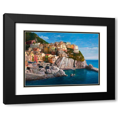 Manarola-Le Cinque Terre Black Modern Wood Framed Art Print with Double Matting by Galasso, Adriano