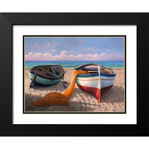 Barche sulla spiaggia Black Modern Wood Framed Art Print with Double Matting by Galasso, Adriano