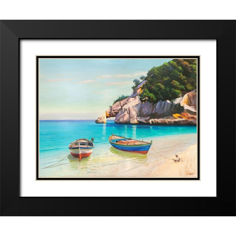 Barche nella caletta- Sardegna Black Modern Wood Framed Art Print with Double Matting by Galasso, Adriano