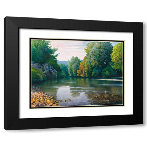 Fiume nei boschi Black Modern Wood Framed Art Print with Double Matting by Galasso, Adriano