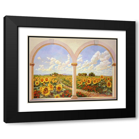Strada dei girasoli Black Modern Wood Framed Art Print with Double Matting by Del Missier, Andrea