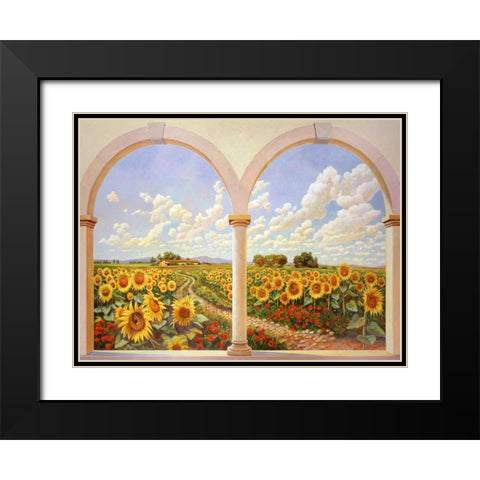 Strada dei girasoli Black Modern Wood Framed Art Print with Double Matting by Del Missier, Andrea