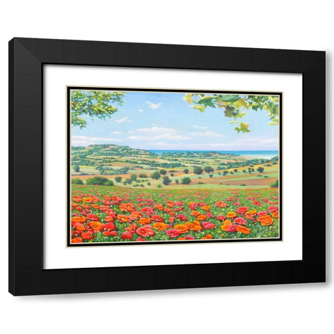Campo di papaveri Black Modern Wood Framed Art Print with Double Matting by Del Missier, Andrea