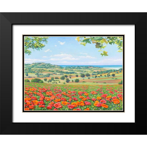 Campo di papaveri Black Modern Wood Framed Art Print with Double Matting by Del Missier, Andrea