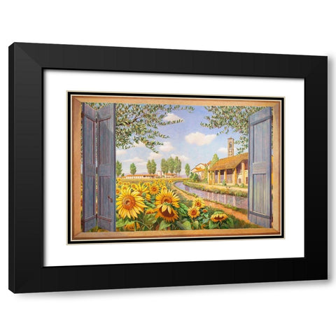 Casolare tra i girasoli Black Modern Wood Framed Art Print with Double Matting by Del Missier, Andrea