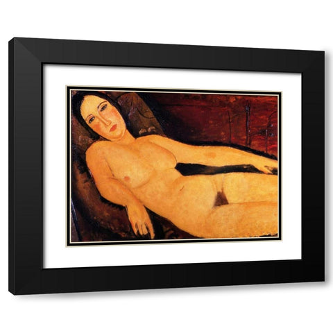 Nude on a Divan Black Modern Wood Framed Art Print with Double Matting by Modigliani, Amedeo