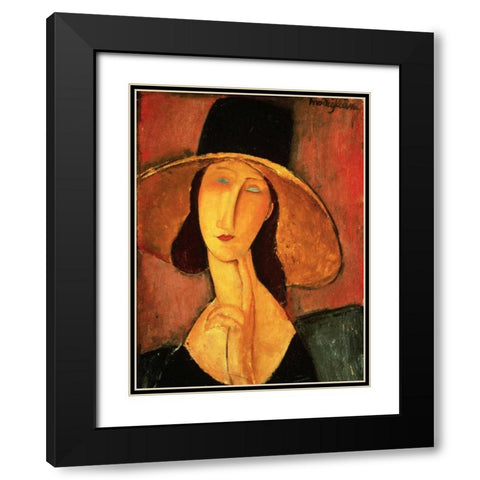 Portrait of Jeanne Hebuterne Black Modern Wood Framed Art Print with Double Matting by Modigliani, Amedeo