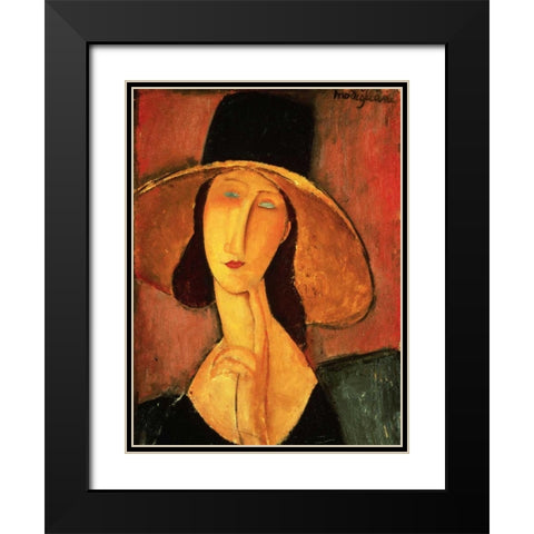 Portrait of Jeanne Hebuterne Black Modern Wood Framed Art Print with Double Matting by Modigliani, Amedeo