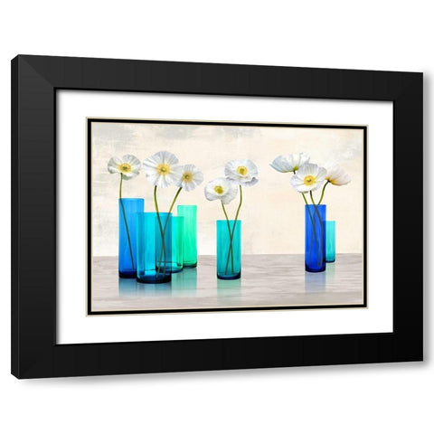 Poppies in crystal vases (Aqua palette) Black Modern Wood Framed Art Print with Double Matting by Cynthia, Ann