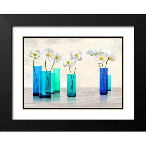 Poppies in crystal vases (Aqua palette) Black Modern Wood Framed Art Print with Double Matting by Cynthia, Ann