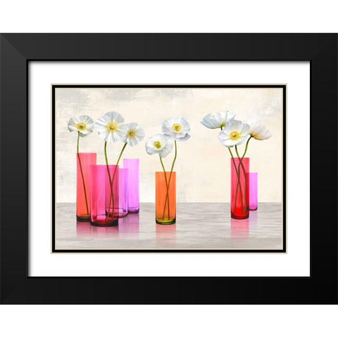 Poppies in crystal vases (Purple palette) Black Modern Wood Framed Art Print with Double Matting by Cynthia, Ann