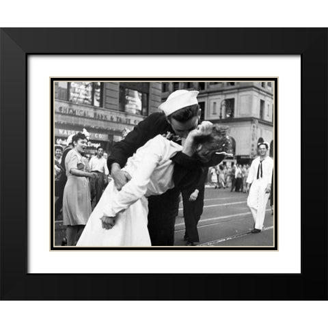 Kissing the War Goodbye in Times Square 1945 Black Modern Wood Framed Art Print with Double Matting by Jorgensen, Victor