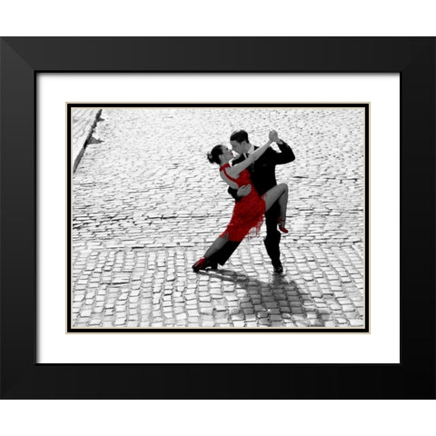 Couple dancing Tango on cobblestone road Black Modern Wood Framed Art Print with Double Matting by Anonymous