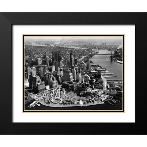 Aerial View of Manhattan Black Modern Wood Framed Art Print with Double Matting by Anonymous