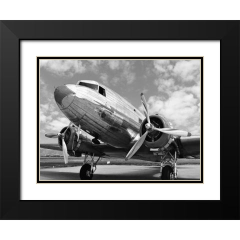 DC-3 in air field, Arizona Black Modern Wood Framed Art Print with Double Matting by Anonymous
