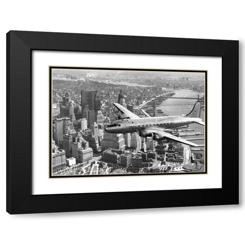 Flying over Manhattan, NYC Black Modern Wood Framed Art Print with Double Matting by Anonymous