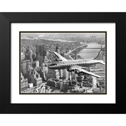 Flying over Manhattan, NYC Black Modern Wood Framed Art Print with Double Matting by Anonymous