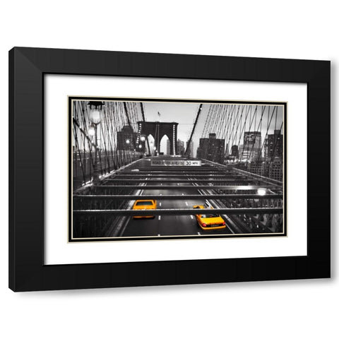 Taxi on Brooklyn Bridge, NYC Black Modern Wood Framed Art Print with Double Matting by Anonymous