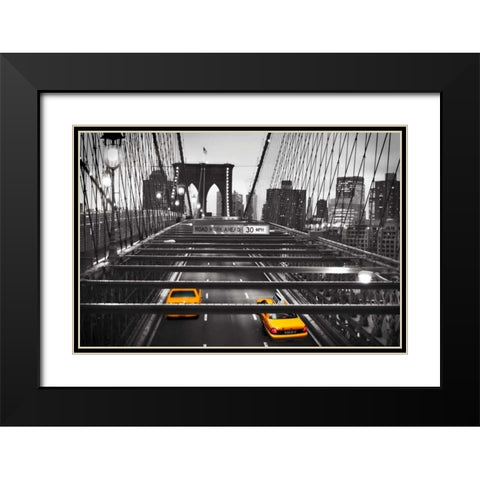 Taxi on Brooklyn Bridge, NYC Black Modern Wood Framed Art Print with Double Matting by Anonymous