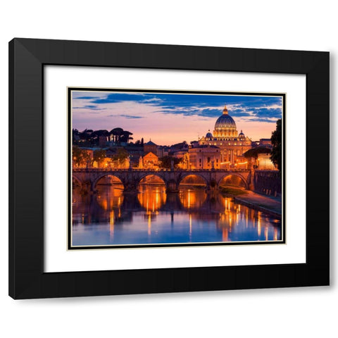 Night view at St. Peters cathedral, Rome Black Modern Wood Framed Art Print with Double Matting by Anonymous